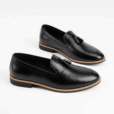 Men Leather Formal Loafers Tassel Black