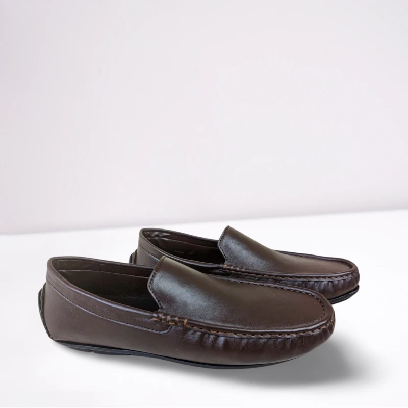 Aurora Men's Genuine Leather Driving Moccasin – Dark Brown Slip-On Loafer