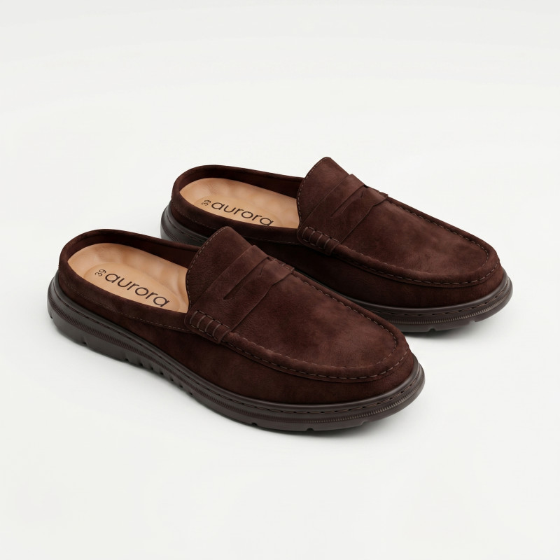 Aurora Men’s Premium Nubuck Leather Half Loafer Marron – Stylish & Comfortable