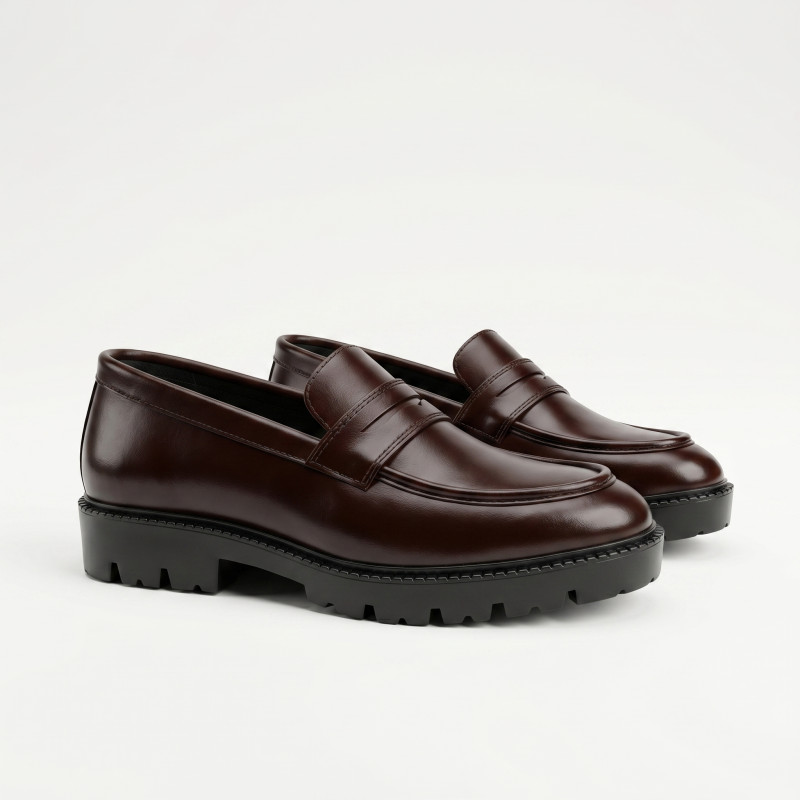 Aurora Men's Premium Leather Penny Loafer – Dark Chocolate Chunky Sole Loafer