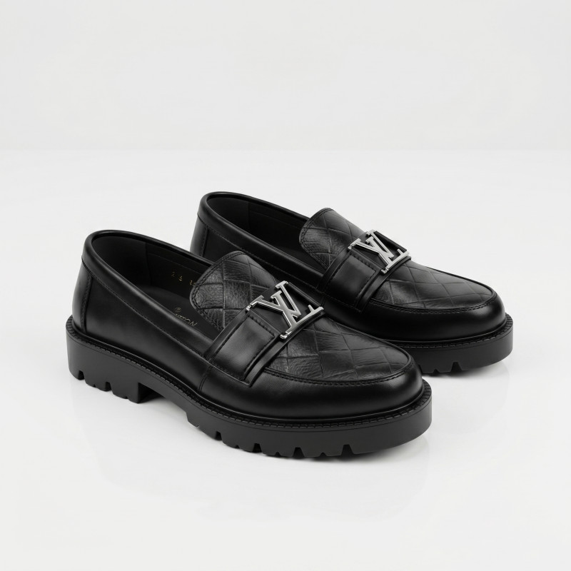 Aurora Men’s Premium Textured Leather Loafers Black – Luxury Chunky Sole Shoes