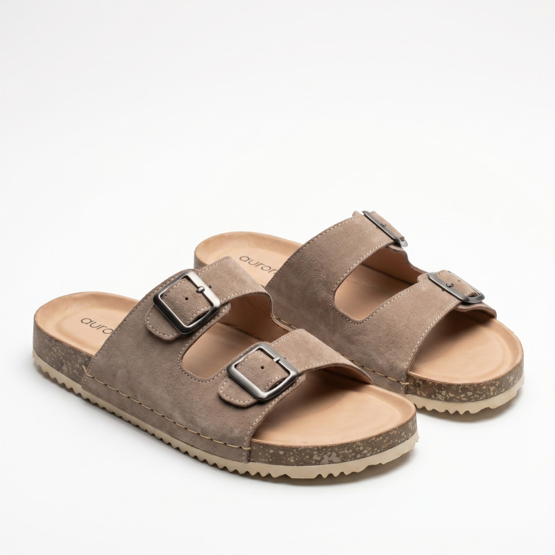Aurora Men’s Suede Cork Sandals Brown – Adjustable Double Buckle Comfort Footbed