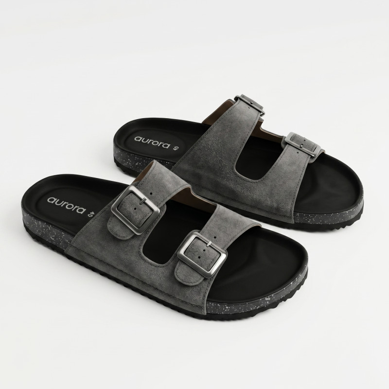 Aurora Men’s Ash Suede Cork Sandals – Adjustable Double Buckle Comfort Footbed