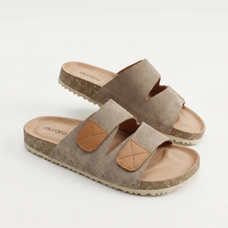 Aurora Men’s Suede Cork Sandals Brown Ash – Double Strap Comfort Footbed
