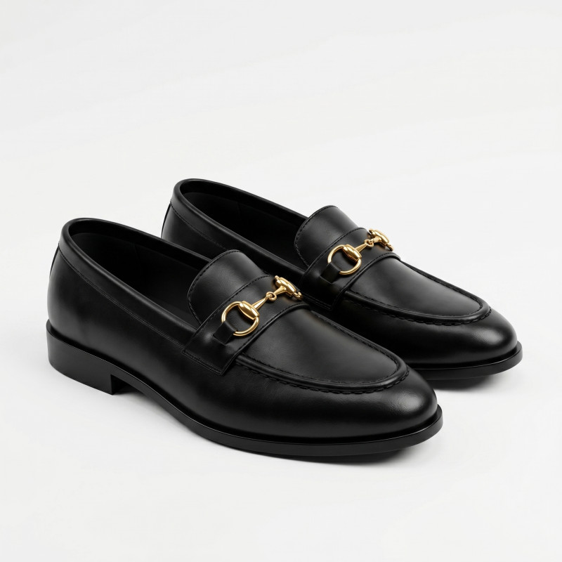 Aurora Men's Handcrafted Cow Leather Horsebit Loafer – Black Formal Shoe