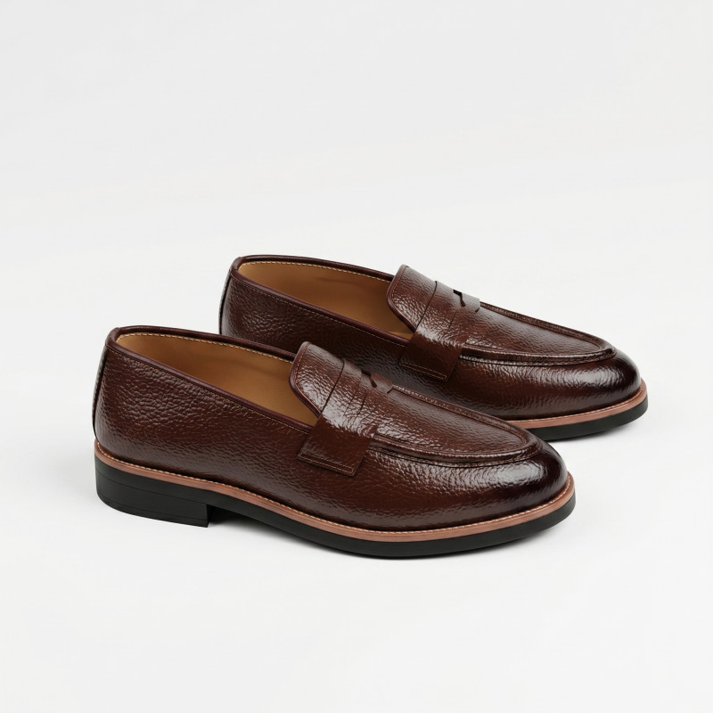 Aurora Men's Handcrafted Milled Leather Penny Loafer – Brown Formal Shoe