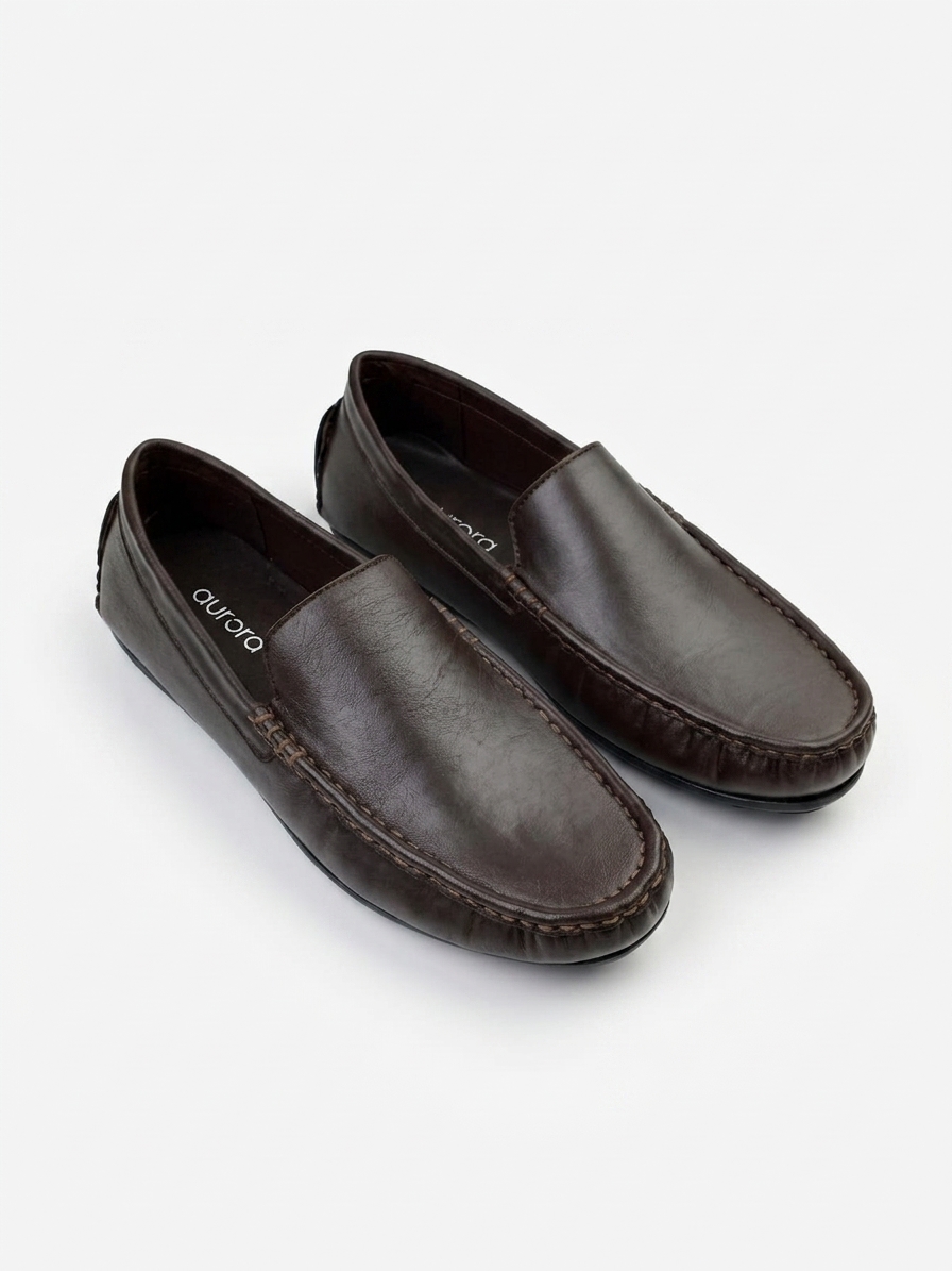 Aurora Men's Genuine Leather Driving Moccasin – Chocolate Slip-On Loafer