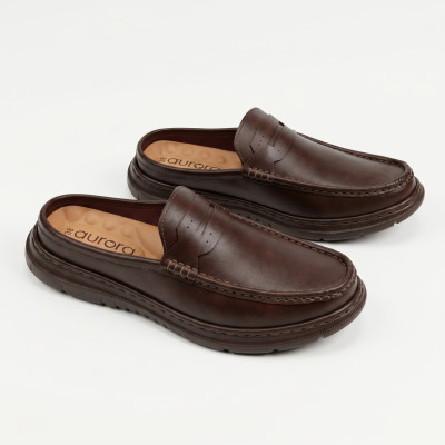 Aurora Men Premium Leather Half Loafer Dark Chocolate
