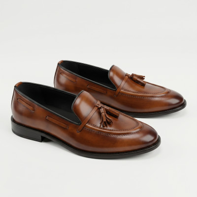 Tassel Loafer with Stitching BRown