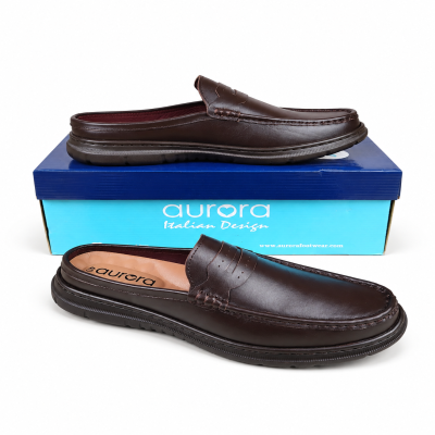 Aurora Men’s Leather Penny Loafer Mules – Casual Backless Slip-On Shoes
