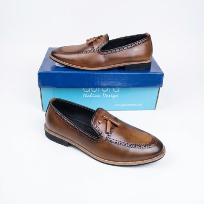Aurora Men’s Tan Leather Tassel Loafers – Italian Design Formal Slip-On Shoes